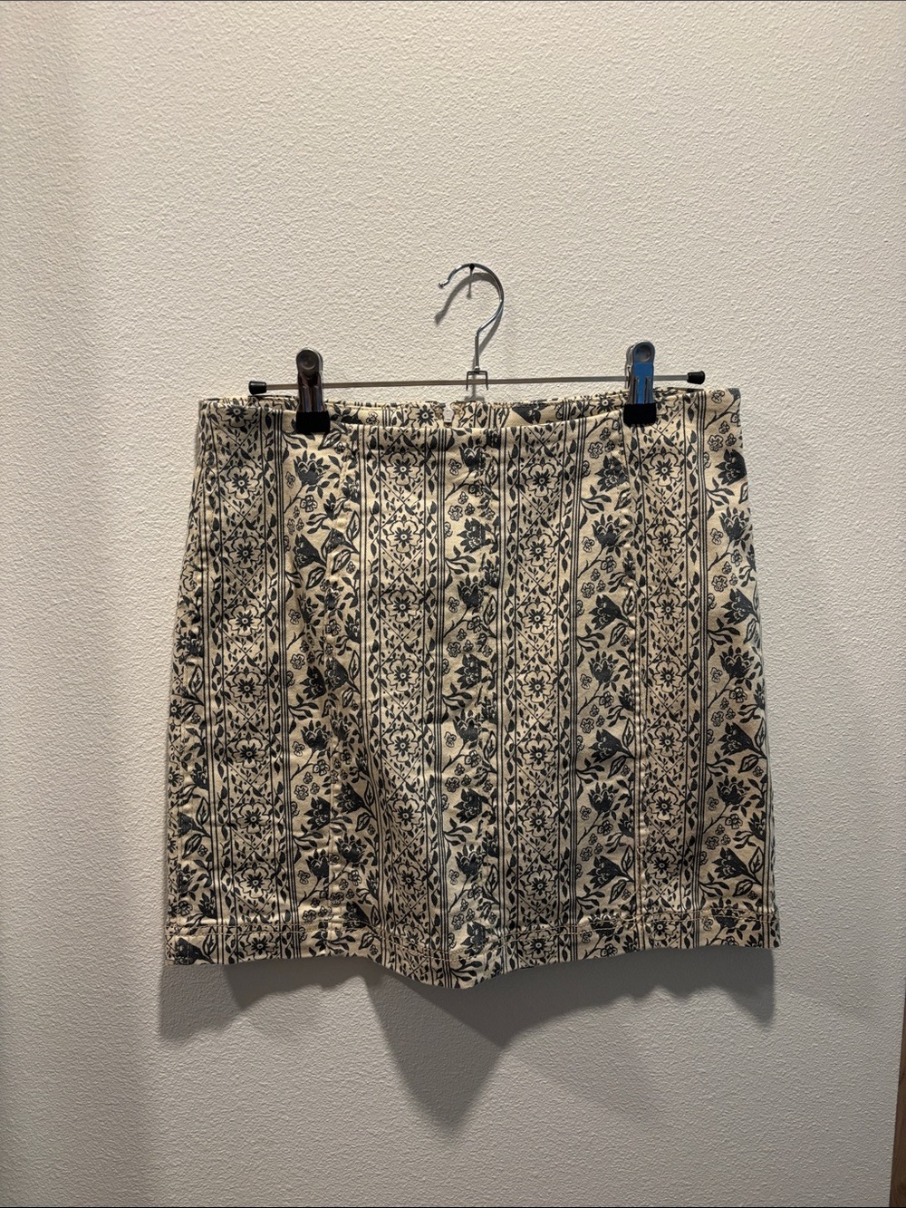 Floral Stripe Mini Skirt in Cream and Black